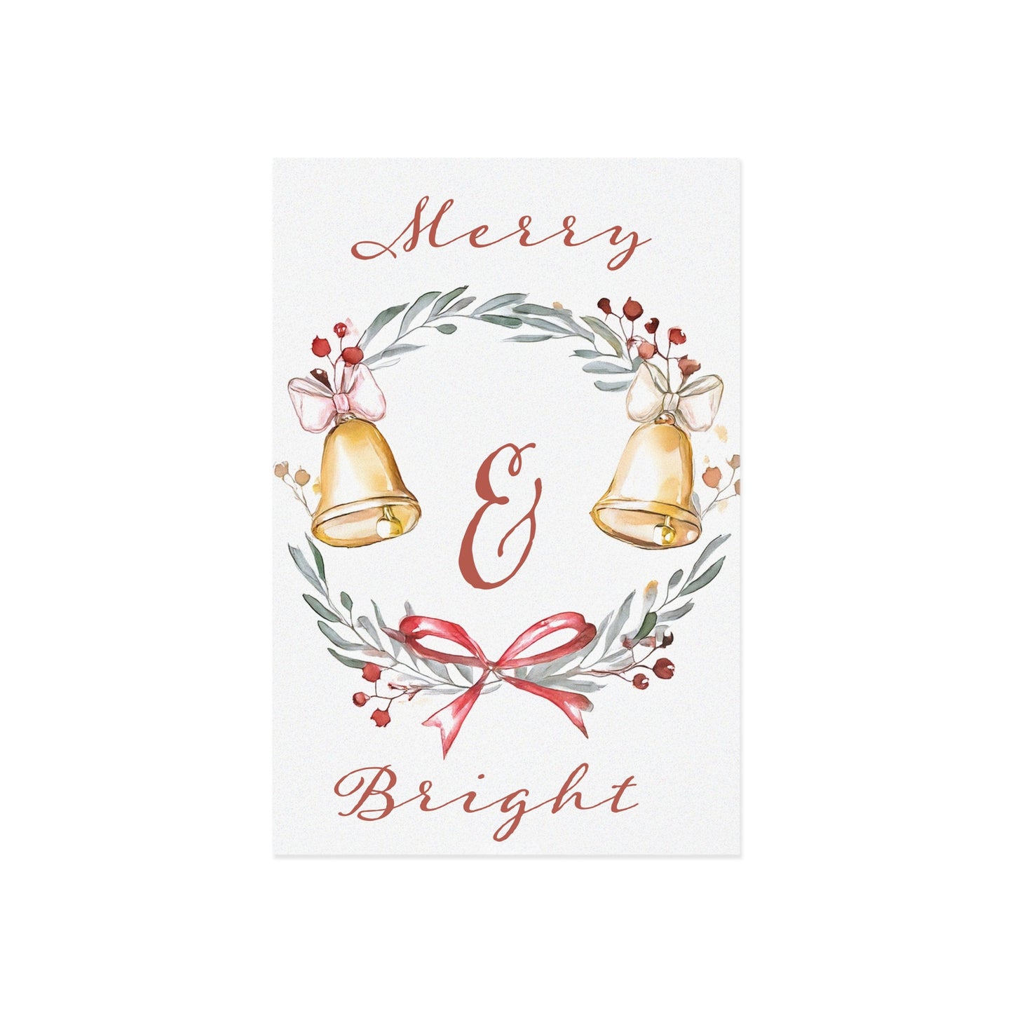 Holiday Merry & Bright Watercolor Style Postcard Print - Journal card 4 x 6 inches