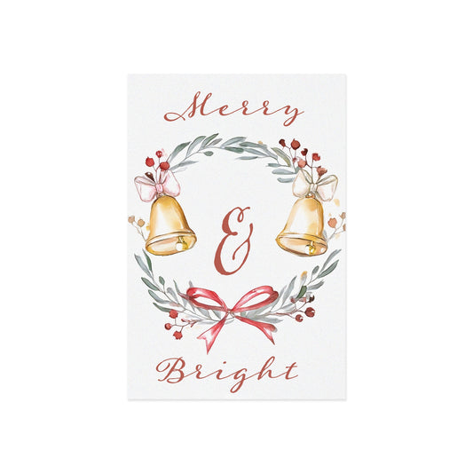 Holiday Merry & Bright Watercolor Style Postcard Print - Journal card 4 x 6 inches