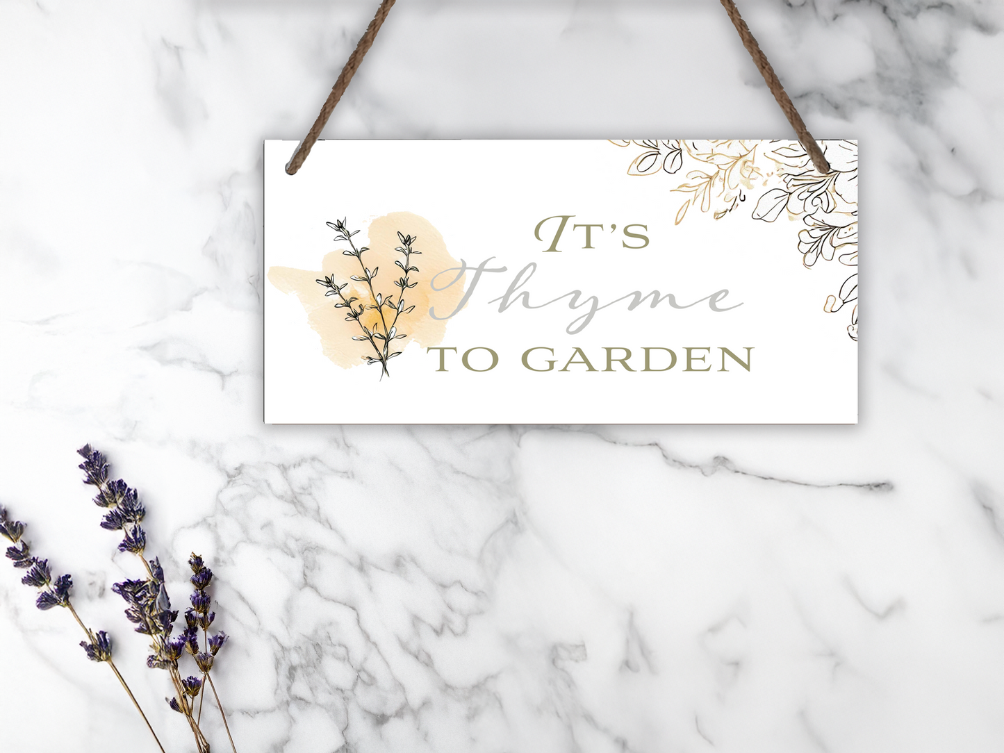 It's Thyme to Garden Small Wood Panel Botanical Sign for Herb Garden