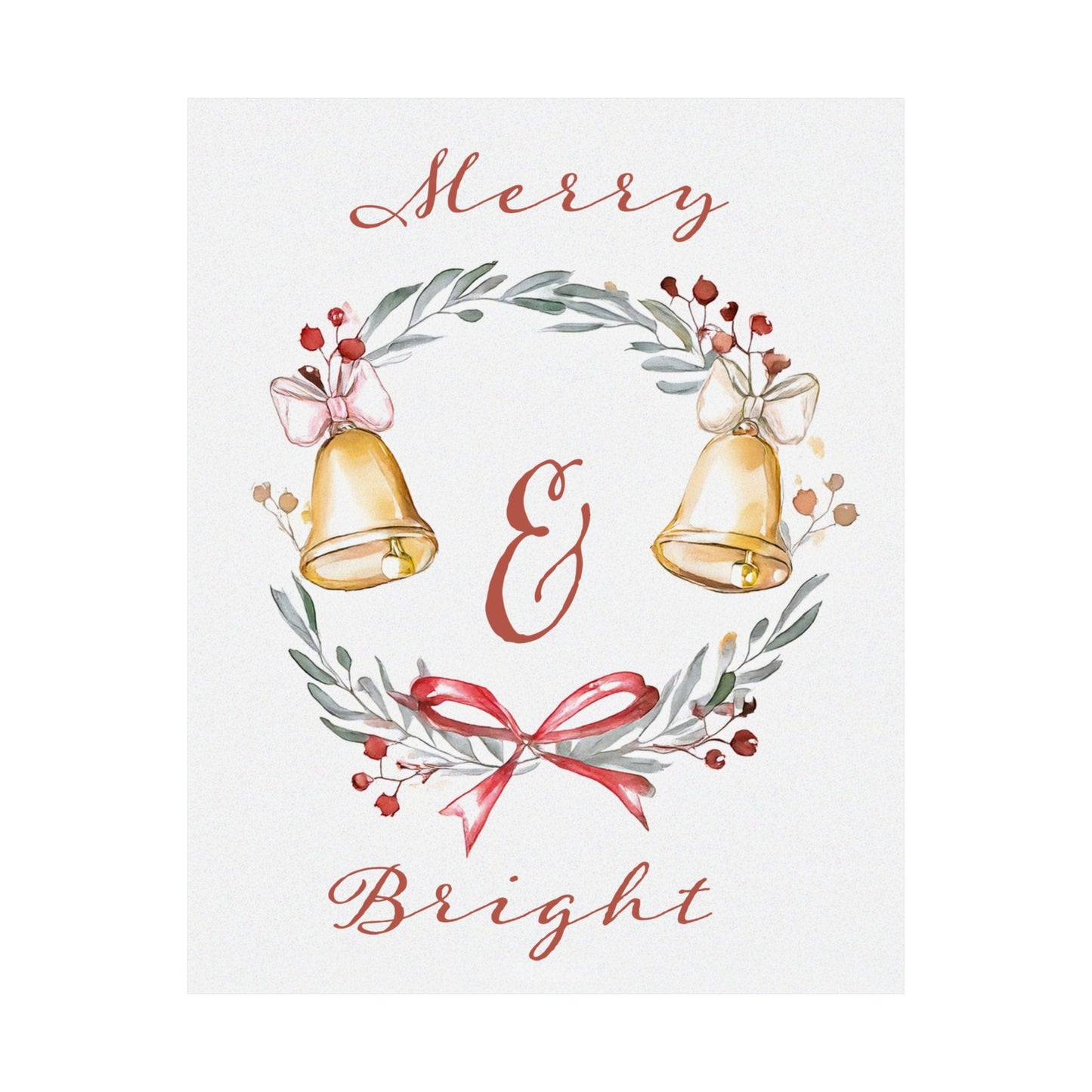 Merry & Bright 8x10" Holiday Poster – Watercolor Wreath Design, Matte Finish