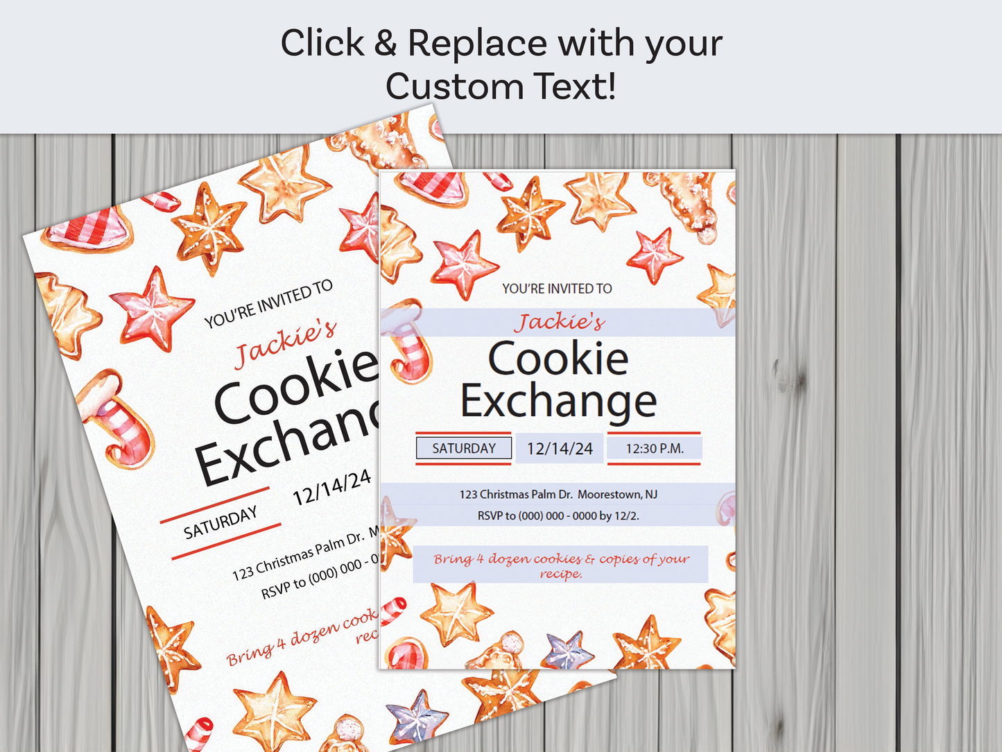 Customizable Holiday Cookie Exchange Invitation: Perfect for Festive Gatherings, Click and replace with your custom invitation text.