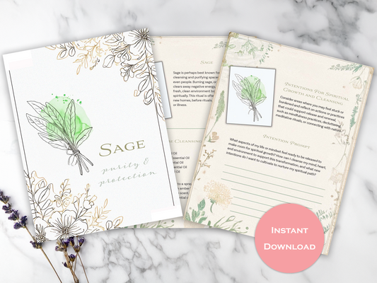 Botanical Printable Journal with Intention Setting Prompts for Spiritual Growth, Creativity, and Gratitude - Herb Intention Journal Ideas