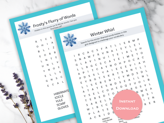 Winter Word Search Bundle: Family Fun & Vocabulary Challenge Puzzles