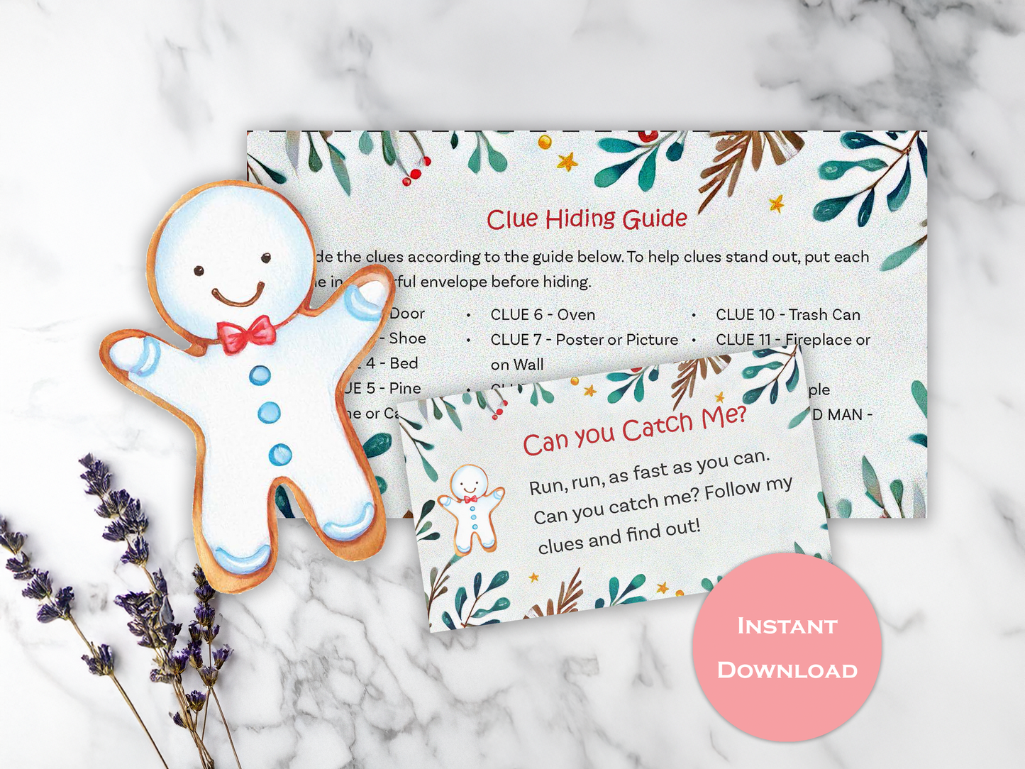 Customizable Holiday Gingerbread Man Scavenger Hunt Printable | 12 Clue Cards | Indoor Puzzle & Clue Finding Game for Kids | Instant PDF