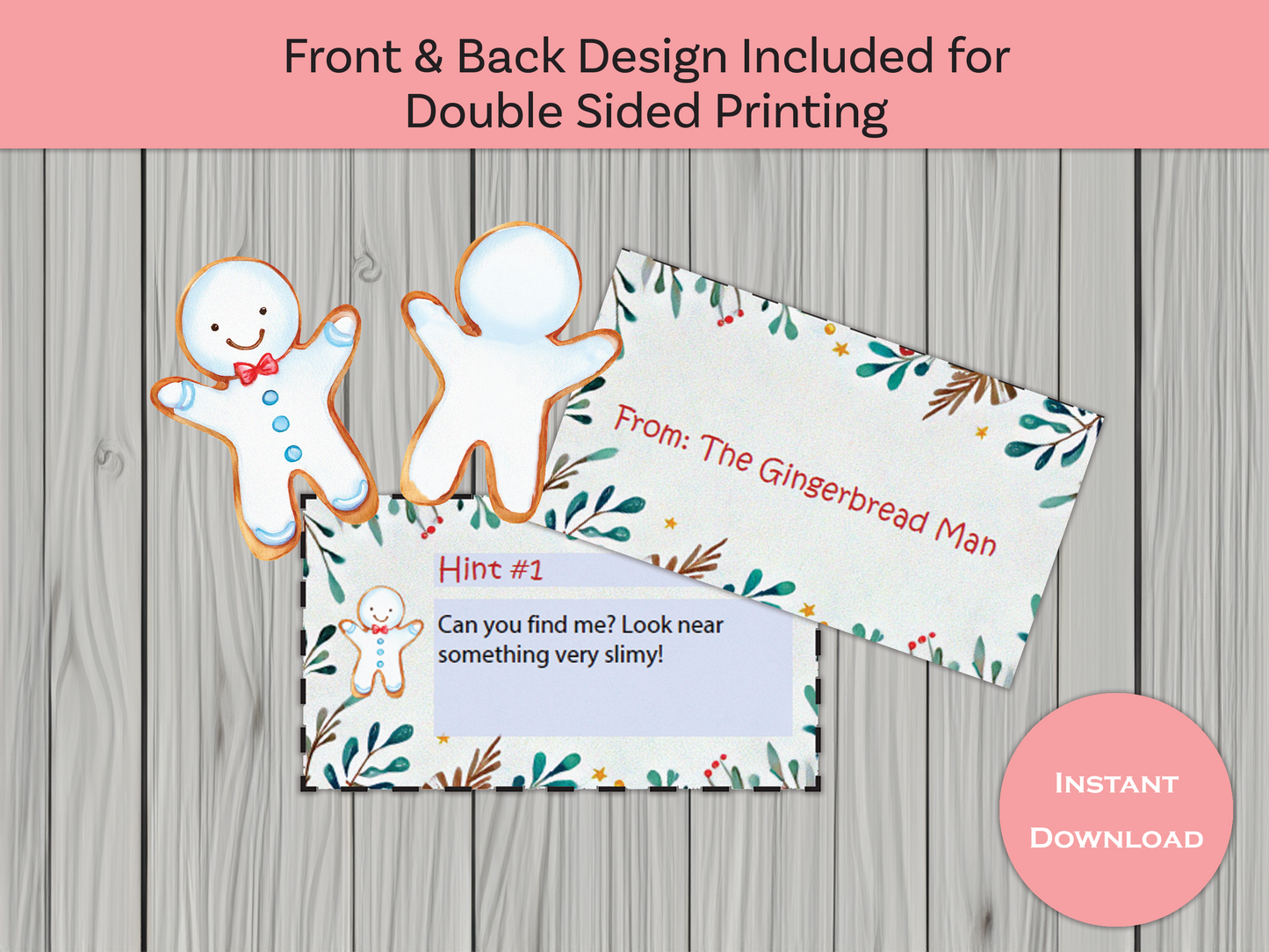 Customizable Holiday Gingerbread Man Scavenger Hunt Printable | 12 Clue Cards | Indoor Puzzle & Clue Finding Game for Kids | Instant PDF