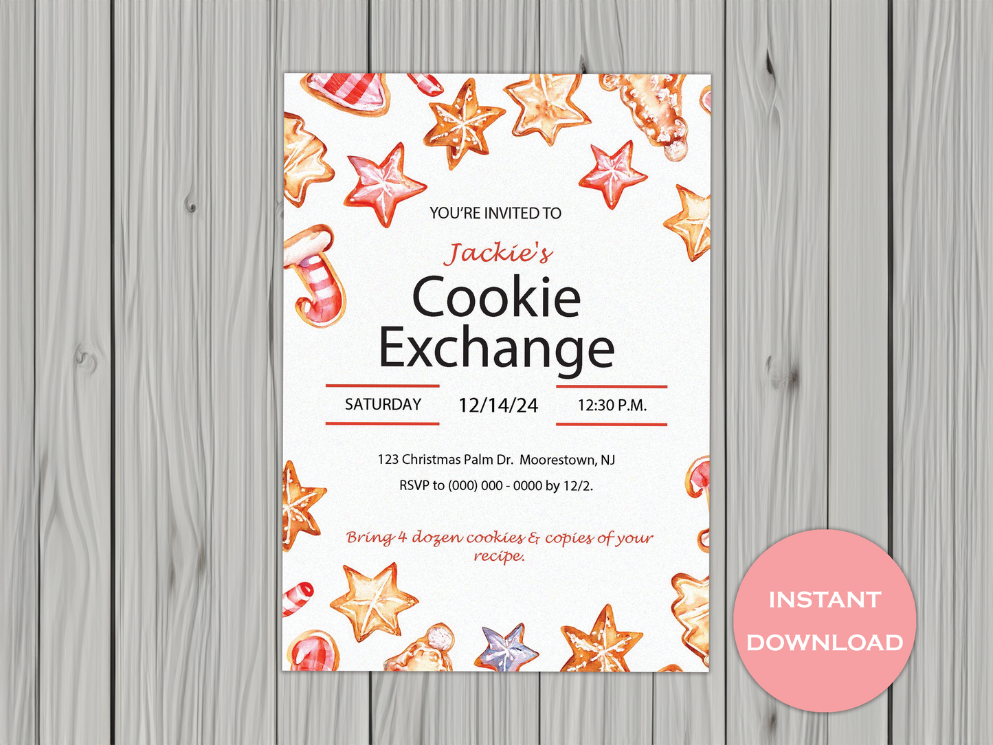 Customizable Holiday Cookie Exchange Invitation: Perfect for Festive Gatherings, Click and replace with your custom invitation text.