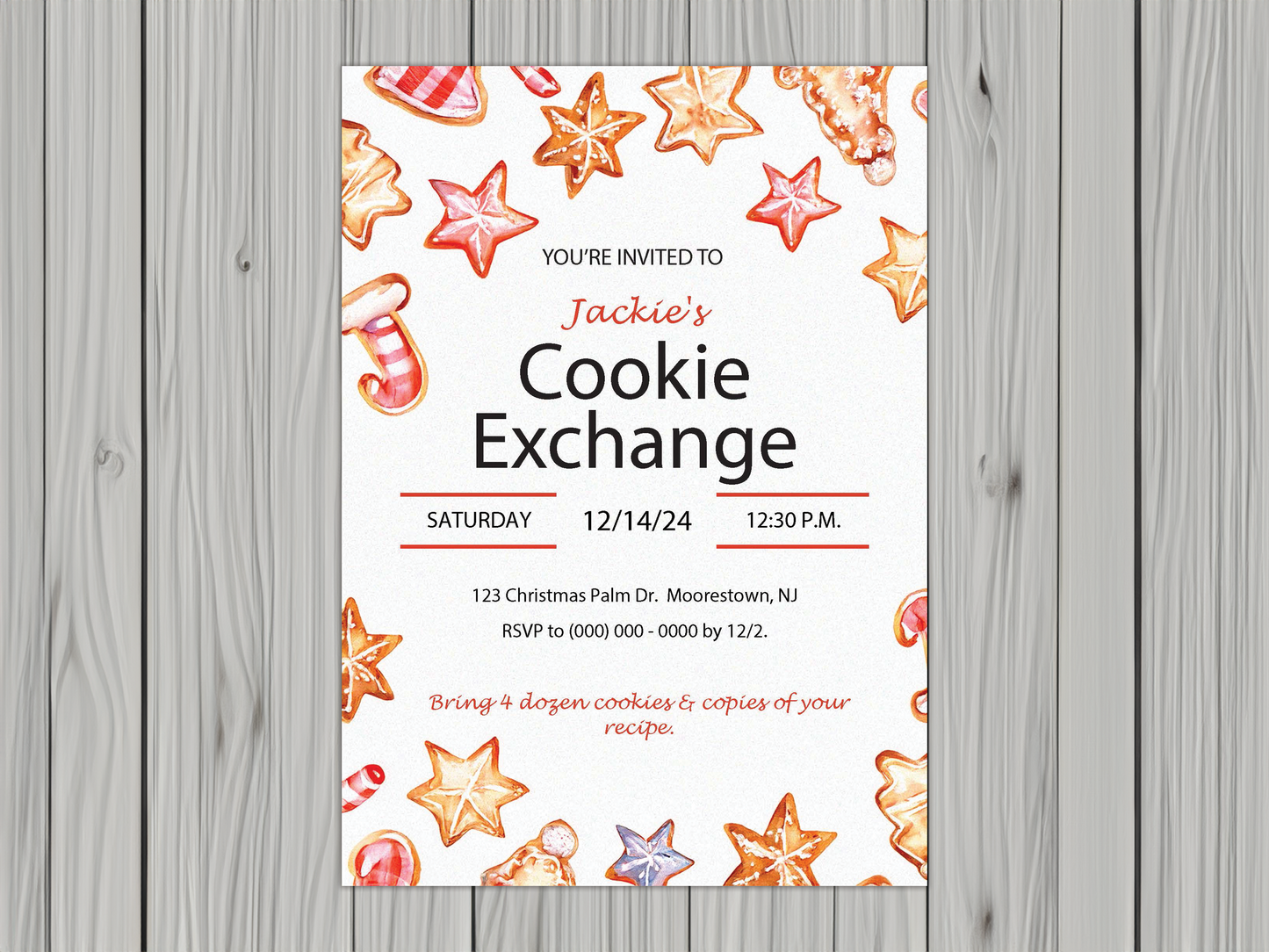 Customizable Holiday Cookie Exchange Invitation: Perfect for Festive Gatherings, Click and replace with your custom invitation text.