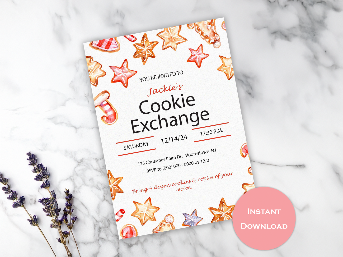 Customizable Holiday Cookie Exchange Invitation: Perfect for Festive Gatherings, Click and replace with your custom invitation text.