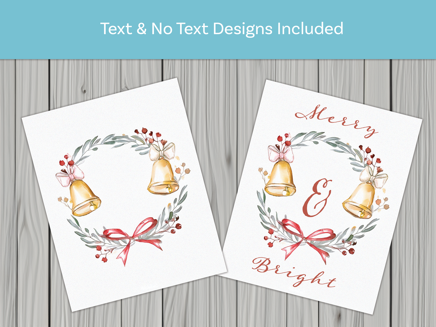 Merry & Bright Printable Holiday Poster – 8x10" Watercolor Wreath, Instant Download with and without text